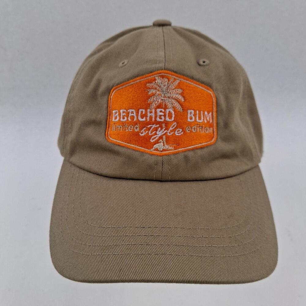 Beached Bum Yupoong Hat Cap Strap Back One Size Beige Palm Patch Mens Tropical